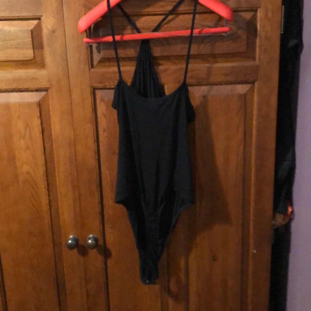 NWT the range black asymmetrical thong bodysuit l